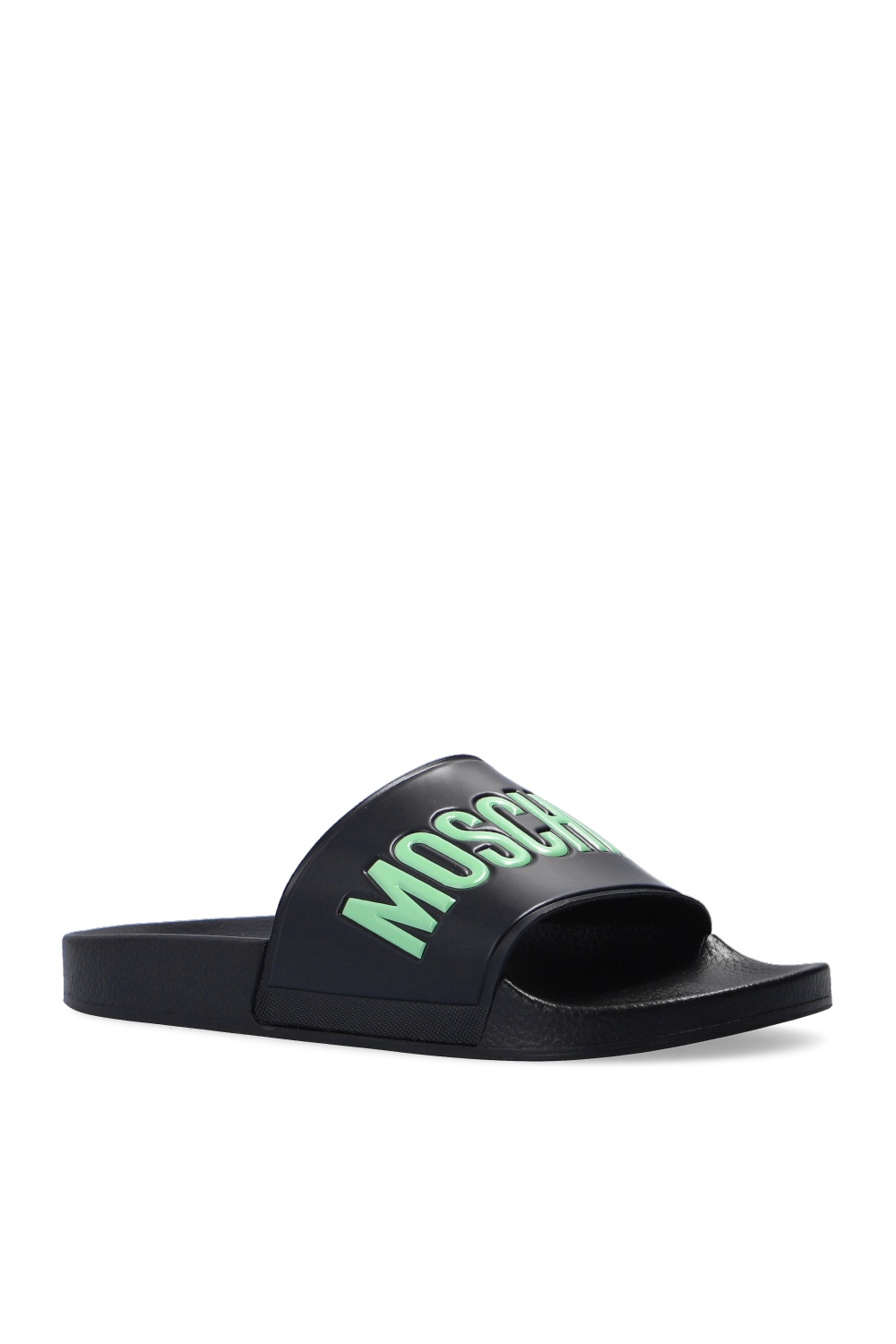 moschino logo leather slides